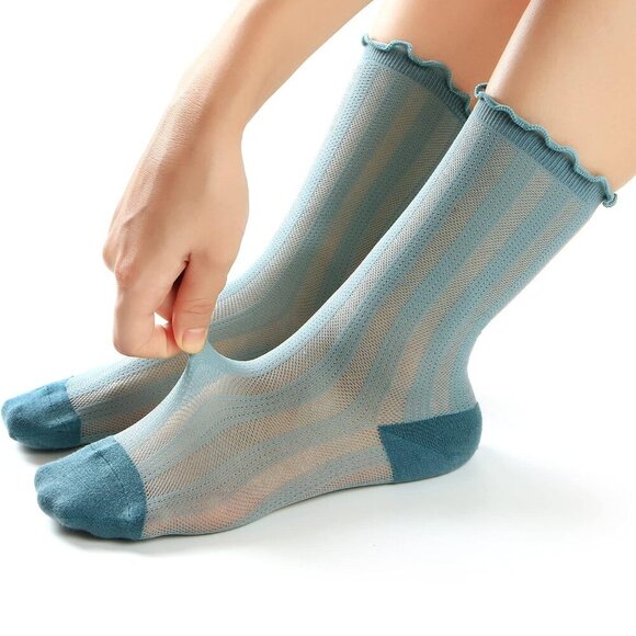 Womens Socks, Ruffle Turn-Cuff Casual Ankle Socks Breathable Cool Knit Cotton Le - Picture 7 of 7